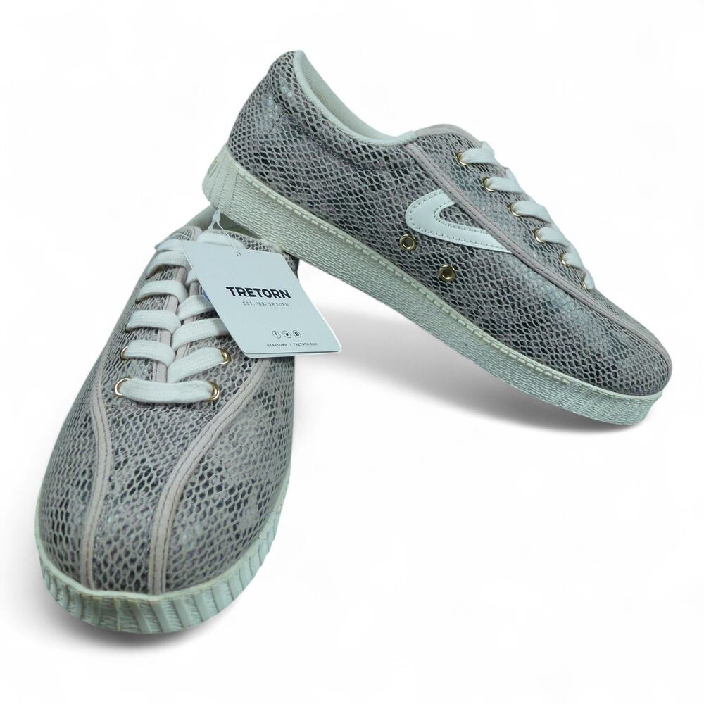 Tretorn Nylite Plus Leather Sneakers Women’s 9.5M Gray Snake Print Eco Ortholite
